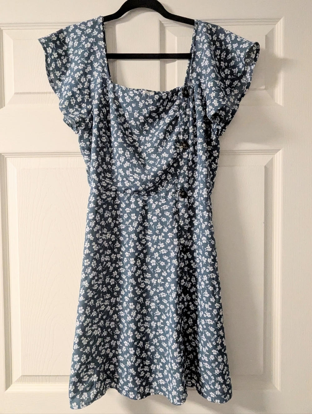 Sienna Sky Squareneck Flutter Sleeve Floral Green Mini Shirred Smocked Elastic